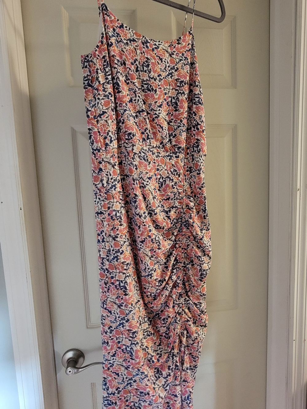 1. State Pink Navy Floral Ruched Maxi Skirt